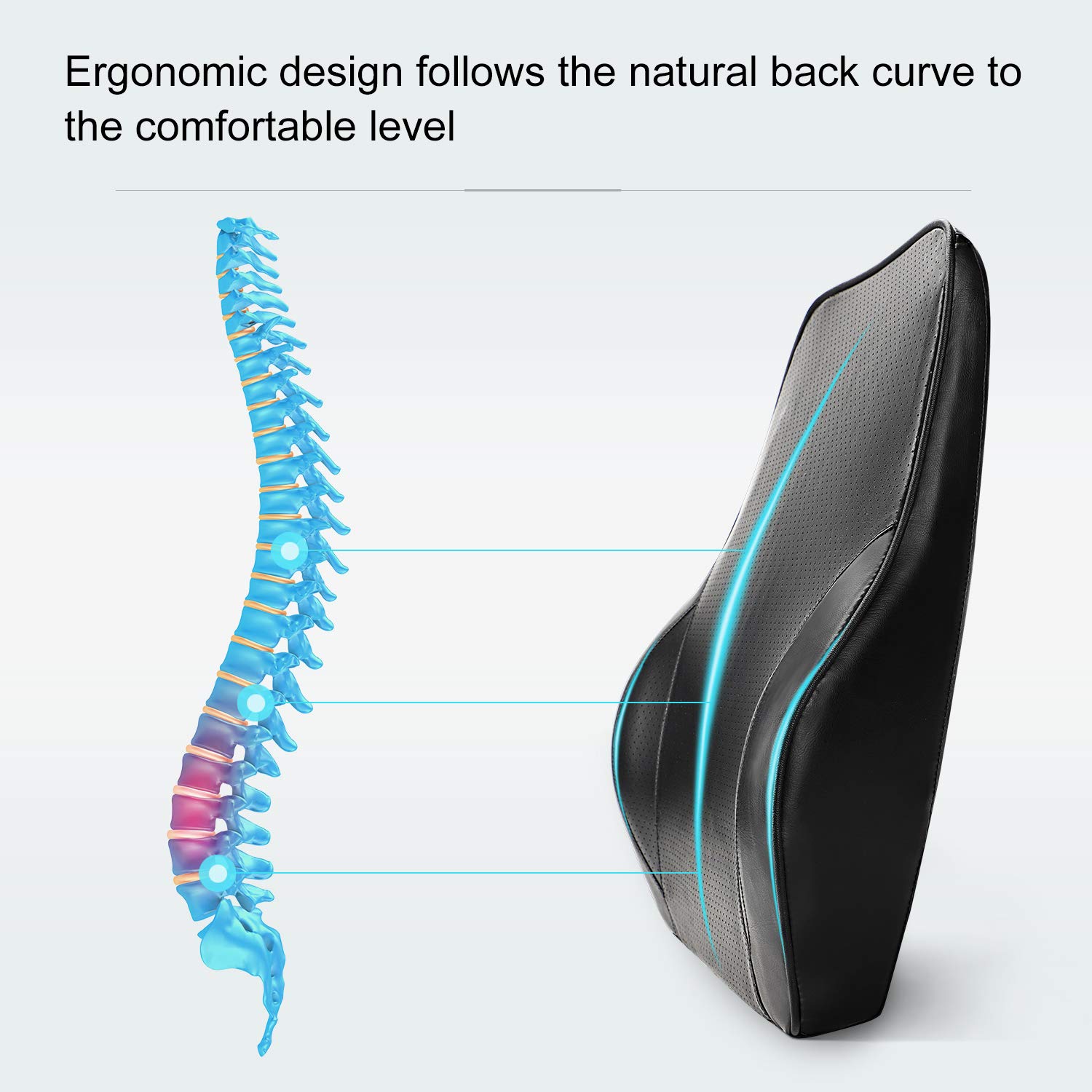 SEG Direct Lumbar Support Pillow, Back Cushion with Vibrating Motors for Back Pain Relief, Premium Memory Foam With Breathable Leather
