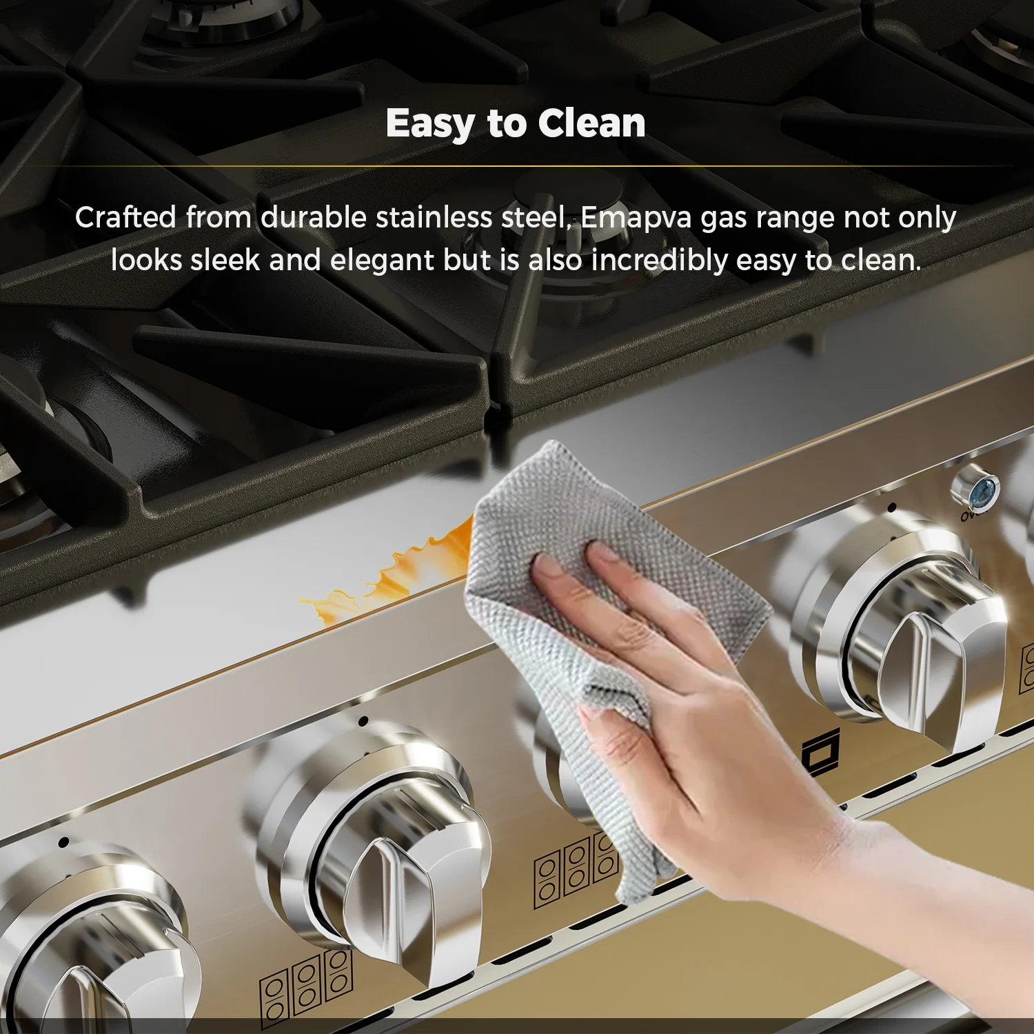 Empava 36 in. 5.2 cu. ft. Pro-Style Slide-In Single Oven Gas Range with 6 Sealed Ultra High-Low Burners