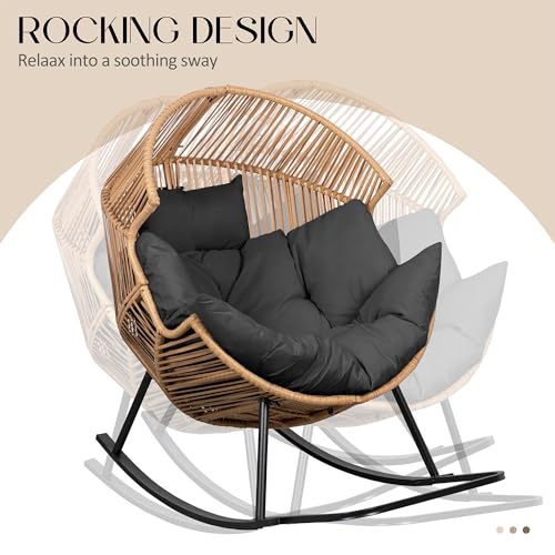 JAMFLY Egg Chair Wicker Outdoor Chairs, Oversized Patio Chair Oversized Lounger Chair with Cushion for Indoor Living Room, Bedroom