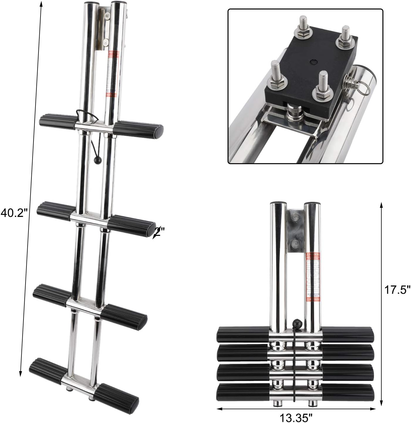 NovelBee 4 Step Dual Vertical Telescopic Boat Dive Ladder with transom mounting Bracket