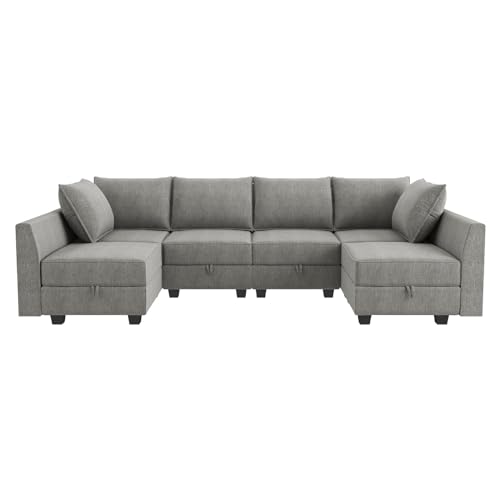 HONBAY Modular Sectional Sofa U Shaped Sectional Modular Sofa with Storage Convertible Sectional Couch for Living Room, Grey