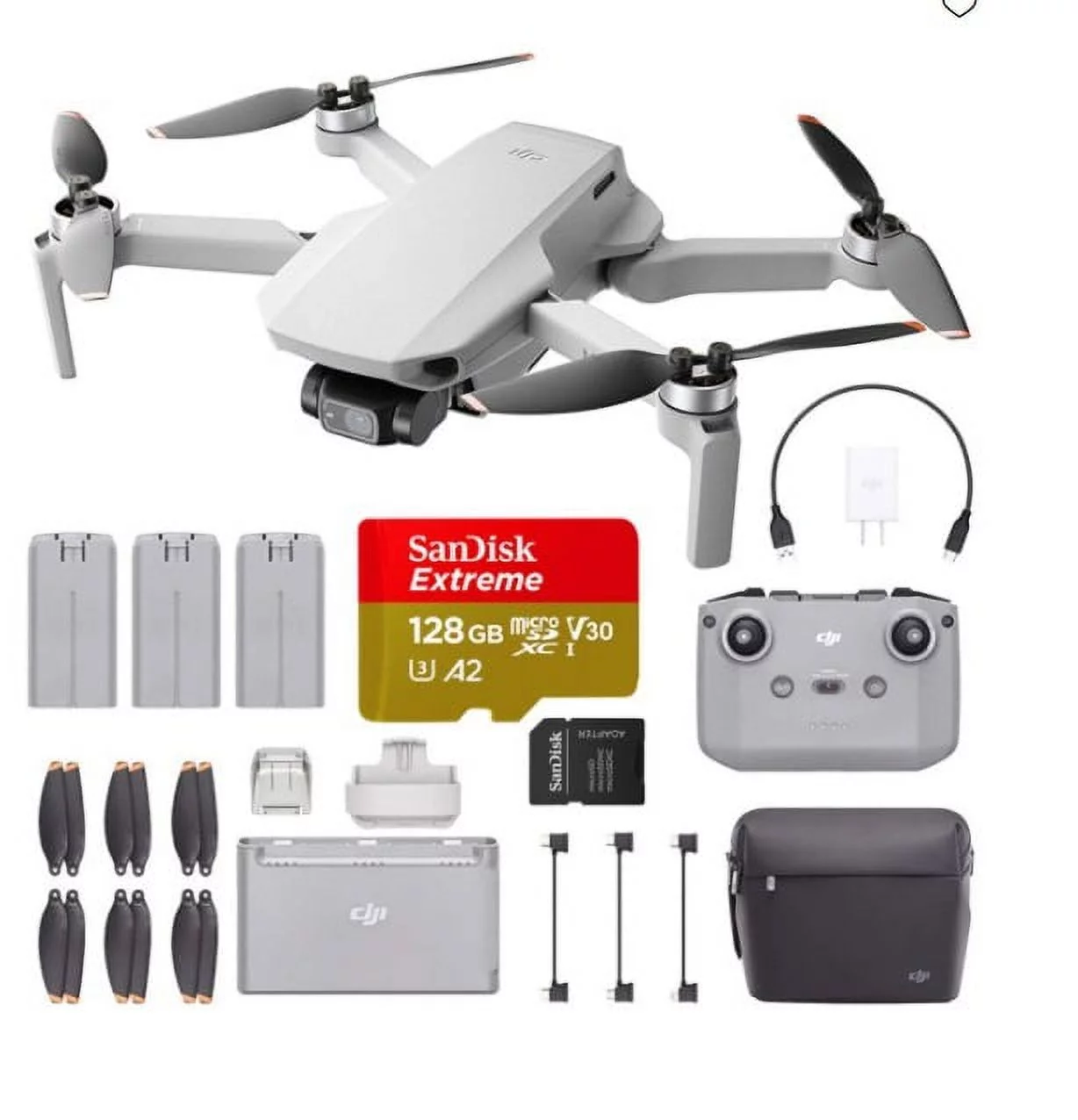 DJI Mini 2 Fly More Combo, 128GB Bundle – Ultralight Foldable Drone, 3-Axis Gimbal with 4K Camera, 12MP Photos, 31 Mins Flight Time