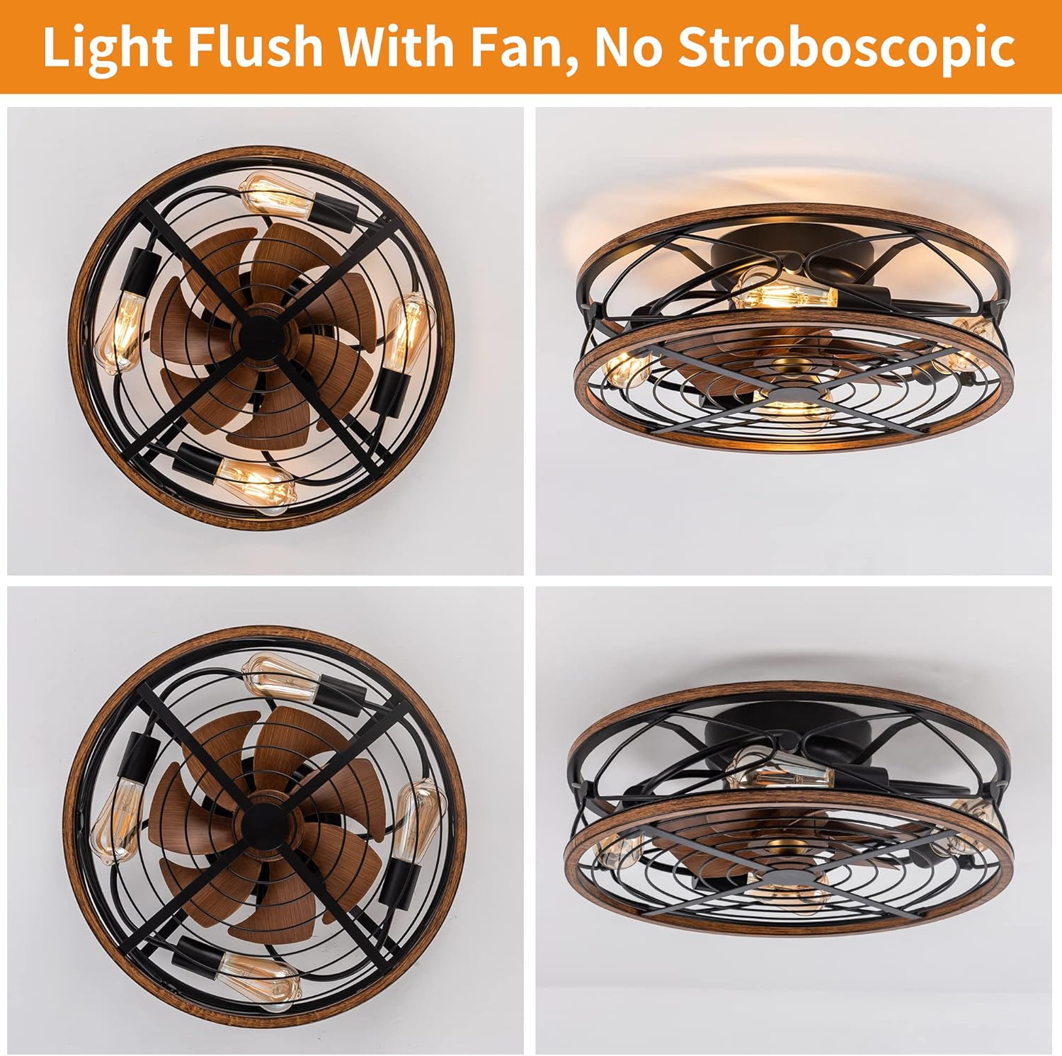 Caged Ceiling Fan With Light, 20 in Bladeless Ceiling fan With Remote Control