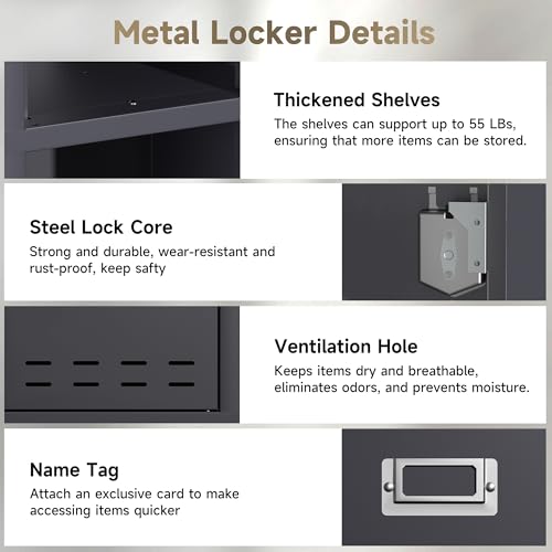 Locker Metal Storage Cabinet, Steel Office Storage Lockable Lockers for Employees Kids School Gym Home Garage Locker with Mirror & Hooks (5 Doors