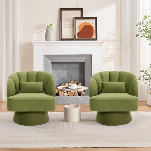 GarveeHome Modern Swivel Barrel Accent Chair, 360° Teddy Fabric Upholstered Armchair with Striped Backrest & Plush Padding