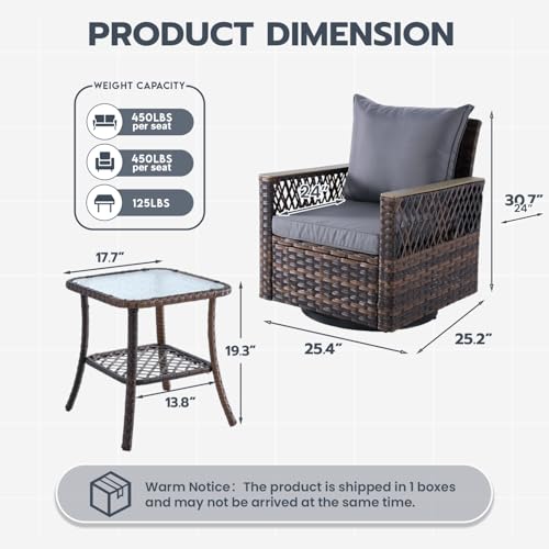 MELLCOM 4 Pieces Patio Furniture Set, Outdoor Wicker Chairs with Ottomans