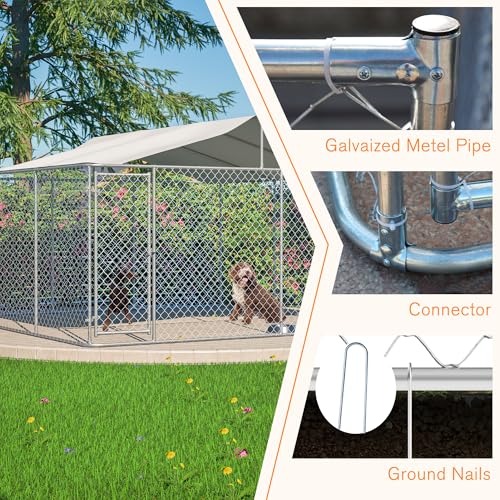 Large Outdoor Dog Kennel, Heavy Duty Galvanized Steel Dog Enclosure, Chicken Coop with Waterproof UV-Resistant Cover