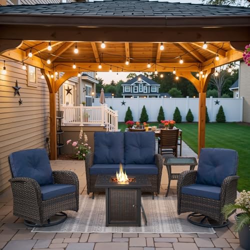 Patio Wicker Chairs Swivel Rocker - Outdoor Swivel Rocking Chairs Set of 2 with Rattan Side Table