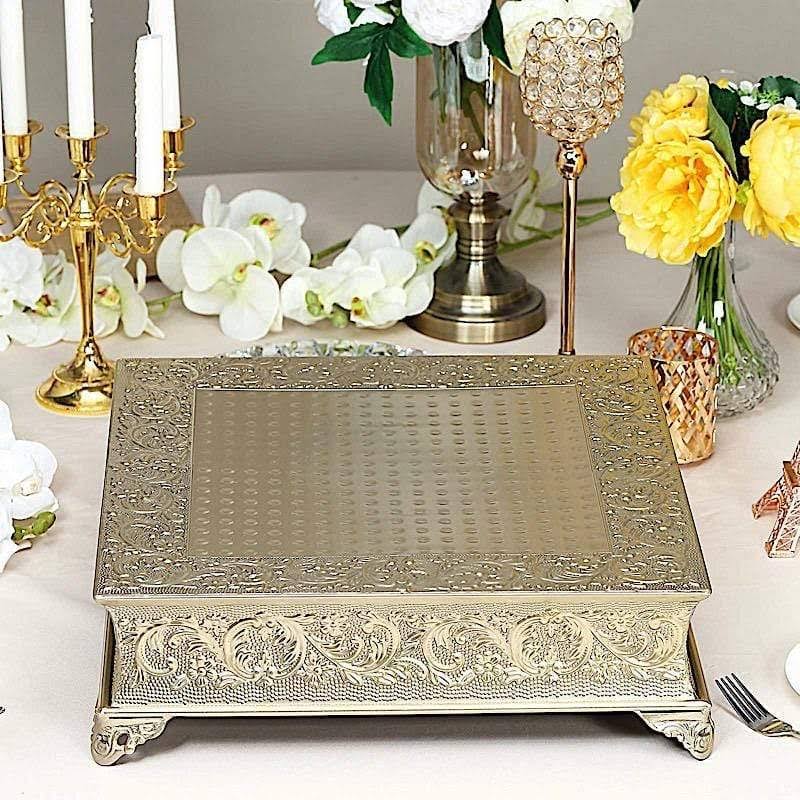 18x18 in Wide Gold Square Embossed Wedding Cake Stand Riser