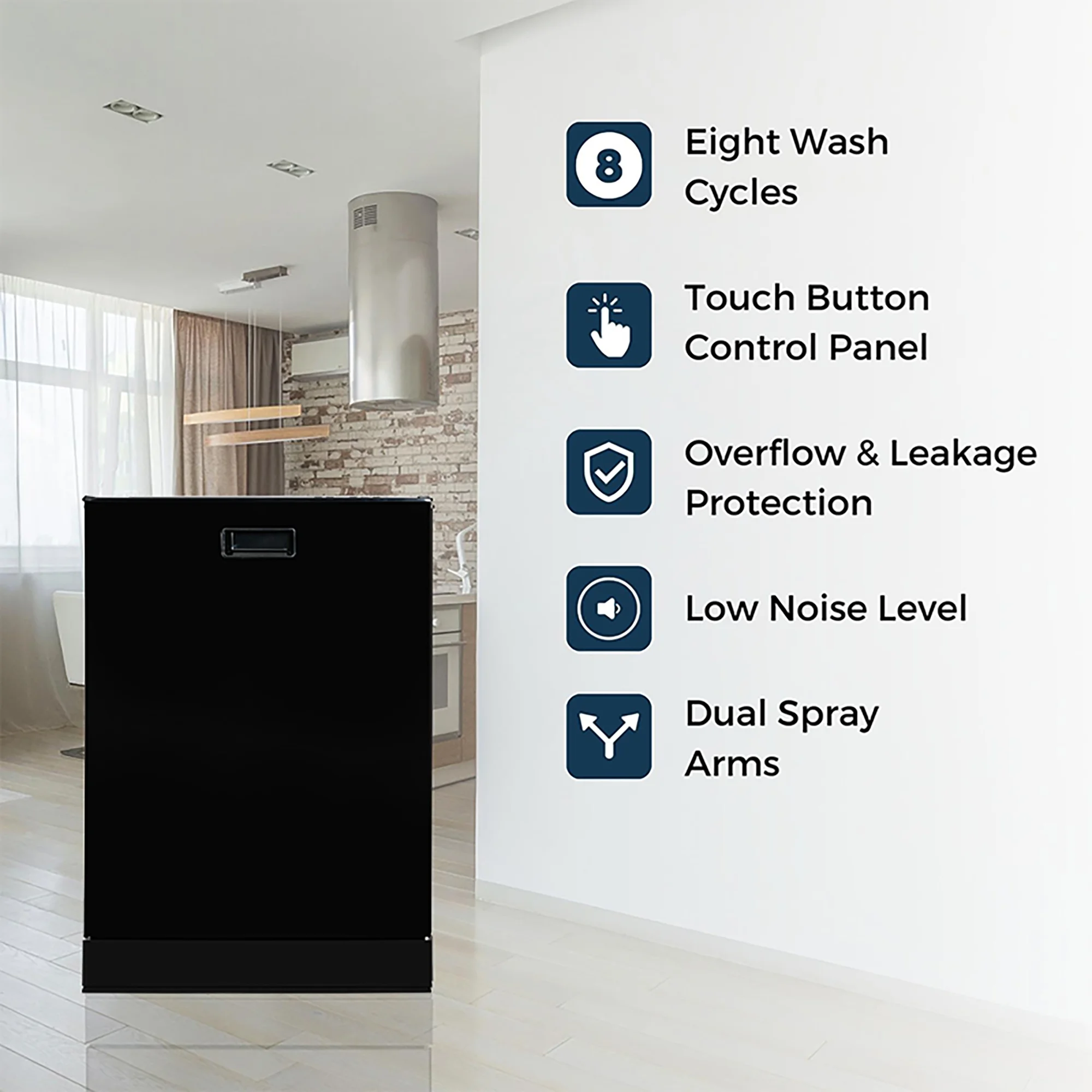 Equator 24" Built-In Dishwasher with 8 wash settings, Quiet operation and Touch Button Control Panel Made in Europe