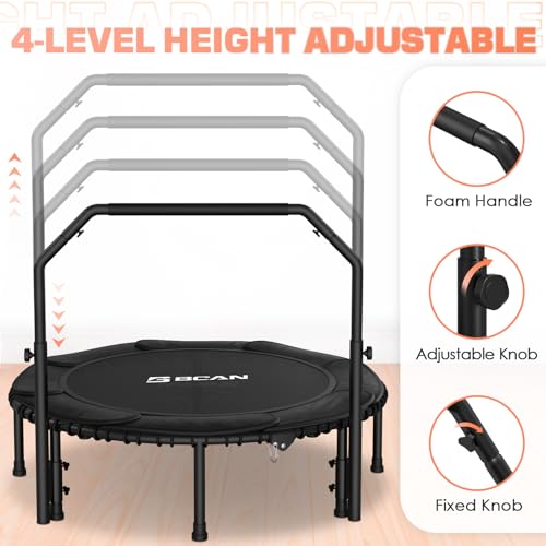 BCAN 450/550 LBS Foldable Mini Trampoline, 40"/48" Fitness Trampoline with Bungees, U Shape Adjustable Foam Handle
