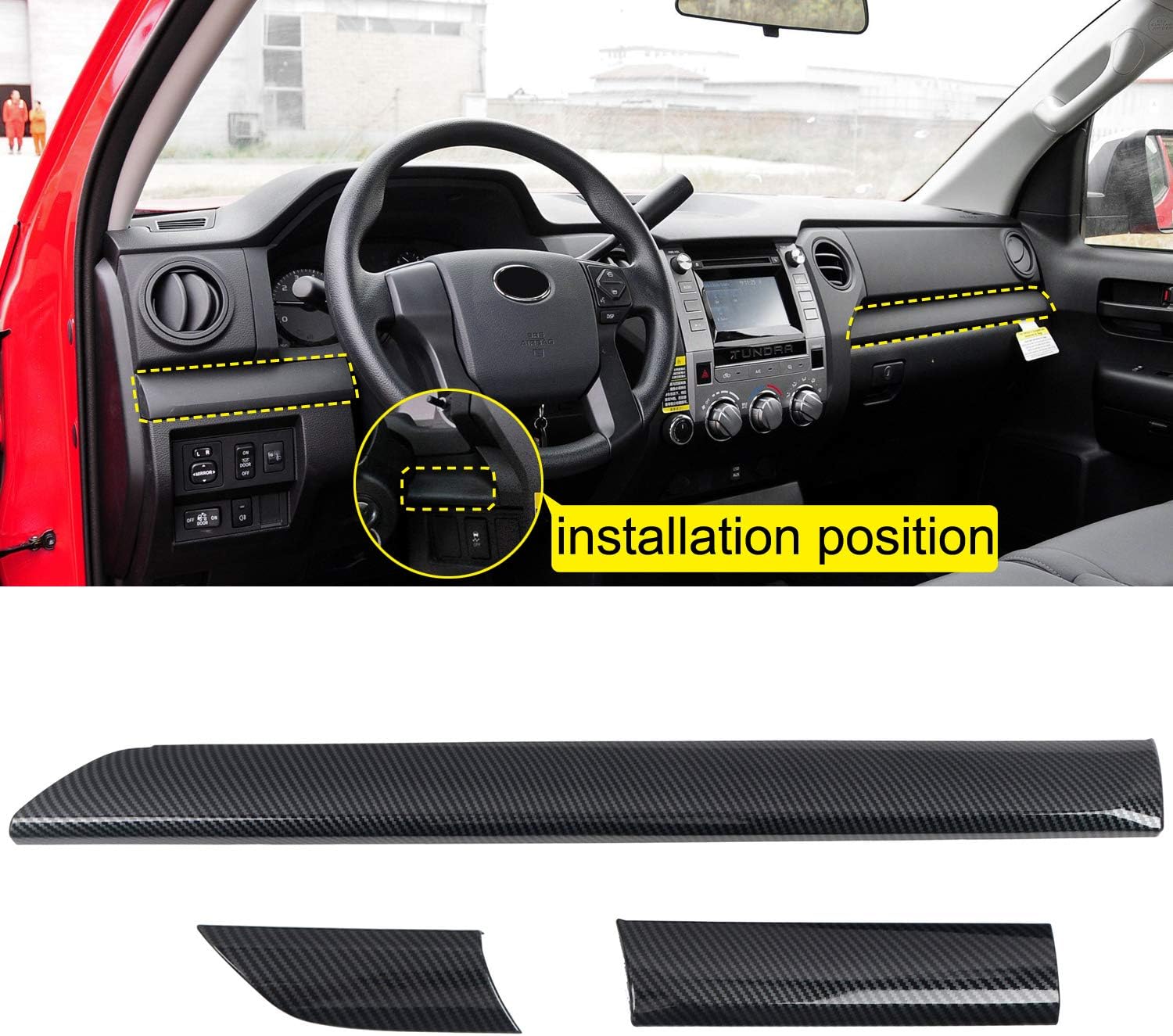HIGH FLYING for Toyota Tundra 2014-2021 Car Accessories ABS Carbon Fiber Grain Center Consoles A/C Air Outlet Vent Decor Cover Trim 3pcs (Not Fit RHD)