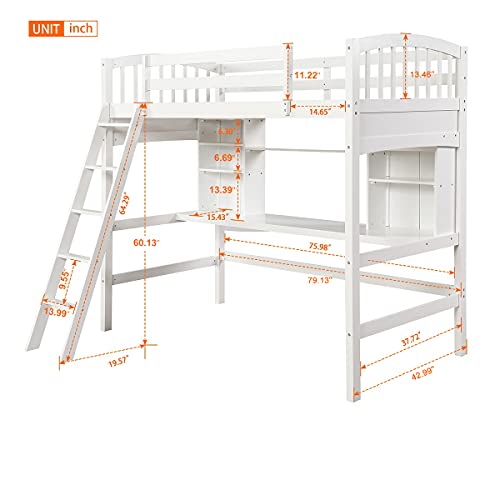 Harper & Bright Designs Full Size Loft Bed with Wardrobe and Desk, Solid Wood Loft Bed Frame with Storage, for Kids Teens Adults (Full Size, White)