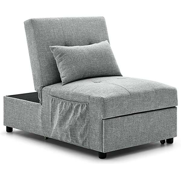 4-in-1 Sleeper Sofa Bed, HABITRIO Solid Wood Frame Polyester Upholstered Seating Couch w/A Pillow, Work As Ottoman, Single Chair