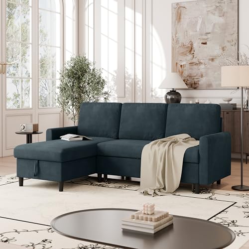 Vongrasig Convertible Sleeper Sofa, Pull Out Couch with Storage, 77" L-Shaped Sofa Bed with Storage Chaise Corduroy Fabric for Living Room, Apartment