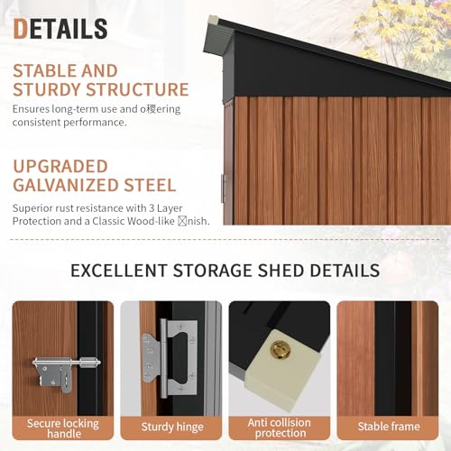 Outdoor Storage Shed, 5x3 Ft Metal Steel Tiny House with Lockable Door, Vertical Outside Storage Building for Garden, Backyard, Lawn, Patio Utility