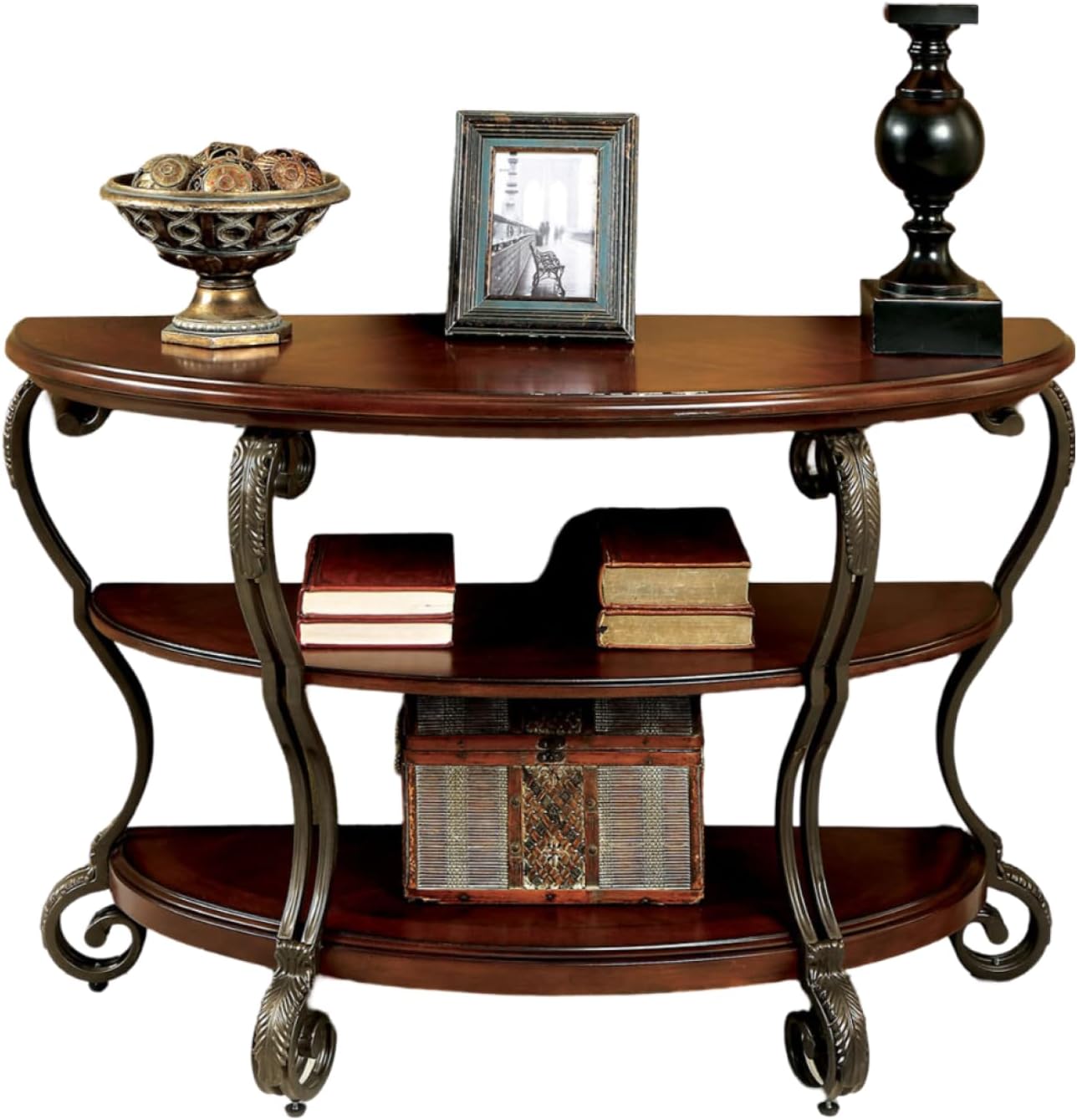 Traditional Style Brown Cherry 1pc Sofa Table Open Bottom Shelf Ornate Design Living Room Furniture