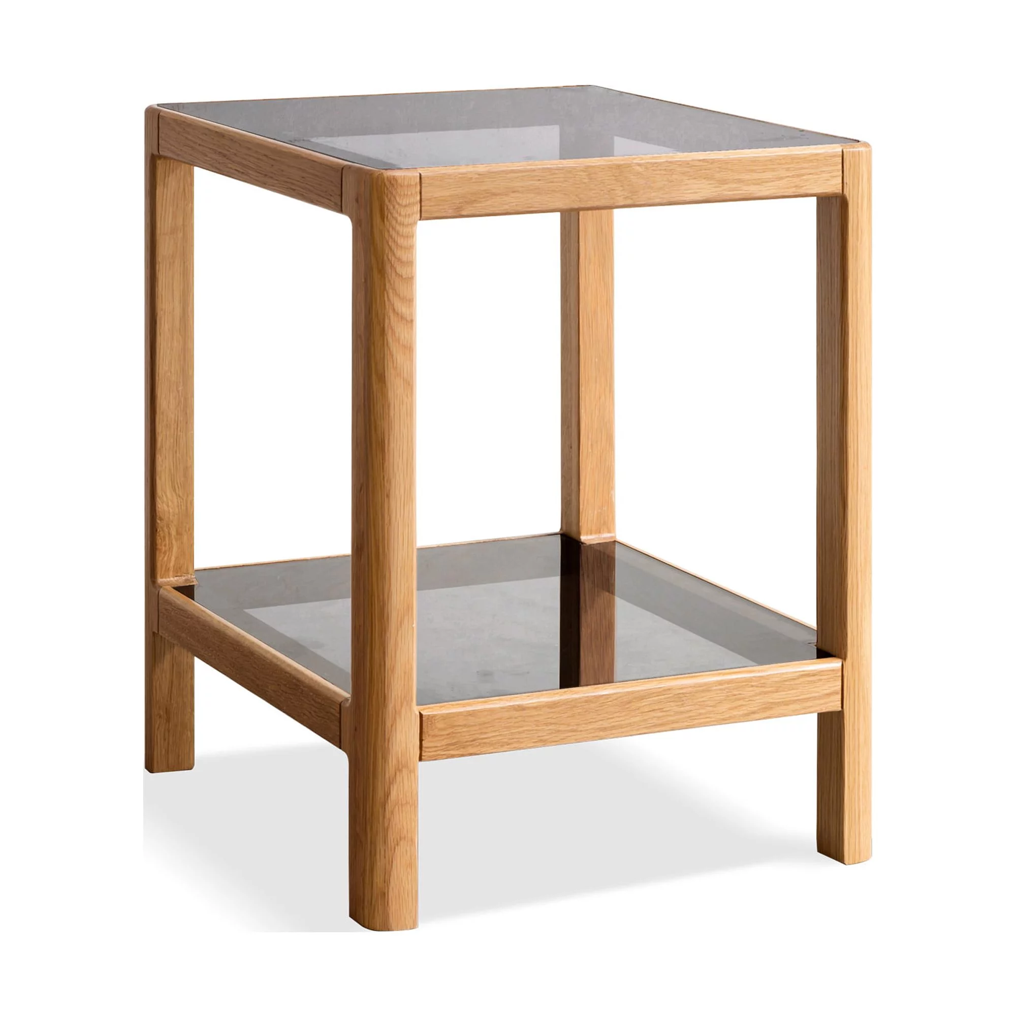 aixvx Natural Oak Wood End Table with Tempered Glass for Living Room, Dinning Room, or Bedroom
