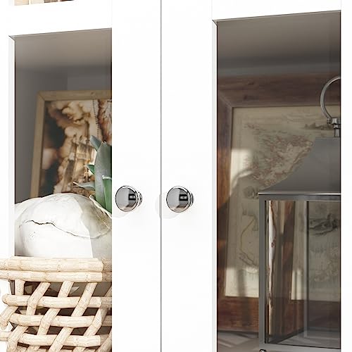 Hitow Tall Bookshelf White Bookcase with Glass Doors, Wooden Display Cabinet with 4-Tier Shelf & 2 Drawers, Pantry Cabinet for Home Office