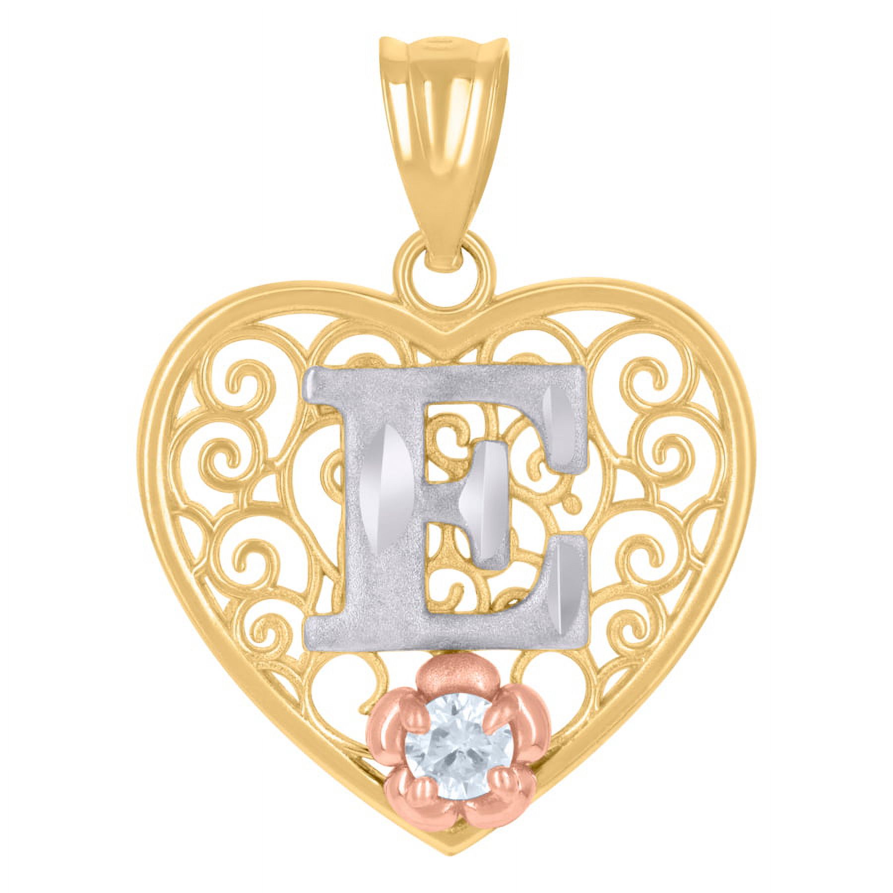 10k Tri color Gold Womens Love Heart Letter Name Personalized Monogram Initial E Charm Pendant Necklace Measures 24.5x18