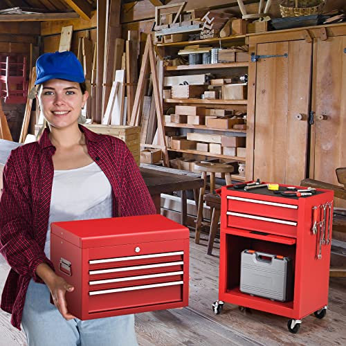 ERGOMASTER Rolling Tool Chest Cabinet Big Capacity Storage with Wheels and Lock Key, Portable Tool-Box Organizer with Sliding Drawers