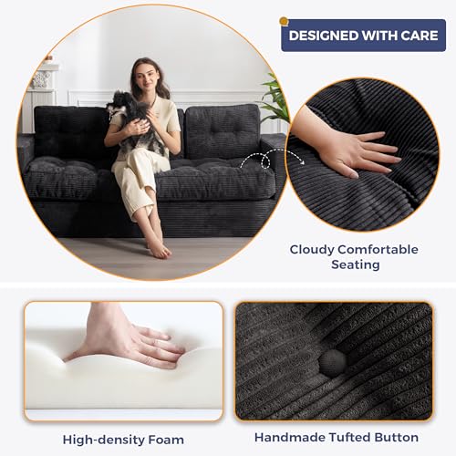 MAXYOYO 3 Seater Couch for Living Room, Boneless Couch with Tufted Cushion & Backrest, Upholstered Floor Sofa with Armrests, Sofa in A Box