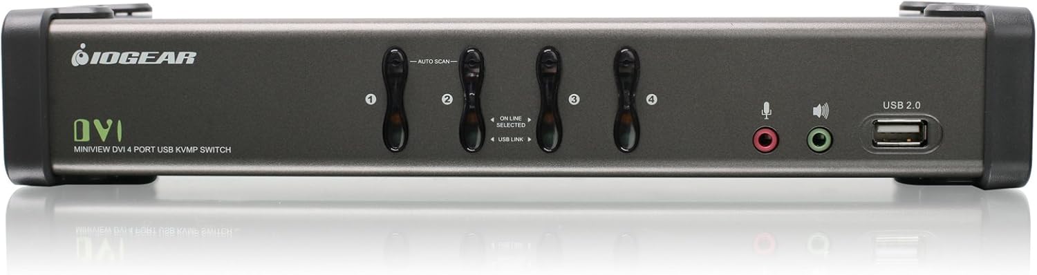 IOGEAR 4-Port DVI KVMP Switch with Cables and Wireless Media Center Keyboard and Mouse, w/Full Set of Cables, (GCS1104-KM1)