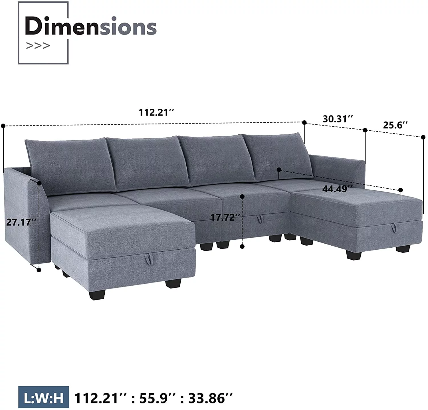 Honbay Sectional Sofas, Bluish Grey Wood