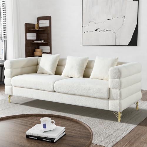 Cloud Couch for Living Room, 79" Modern Overstuffed Deep Seat Boucle Sherpa 3 Seater Sofa with 3 Pillows