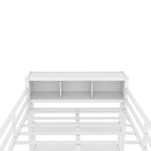 Harper & Bright Designs Full Size Loft Bed with Wardrobe and L-Shaped Desk, Metal Loft Bed with Storage Cubes, Cabinet, Shelves for Kids Teens, White