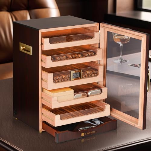 Cigar Humidor Cabinet with Automatic LED Light, Extra Large Size for 250 Cigars, Spanish Cedar Lining, Tight-Seal Magnetic Door