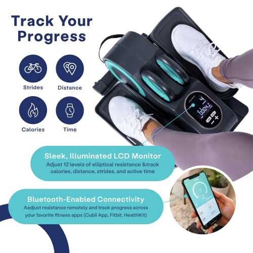 Cubii Total Body - Under Desk Seated Elliptical Pedal Exerciser with Built in Upper Body Resistance Bands, 12 Levels of Resistance, LCD Display