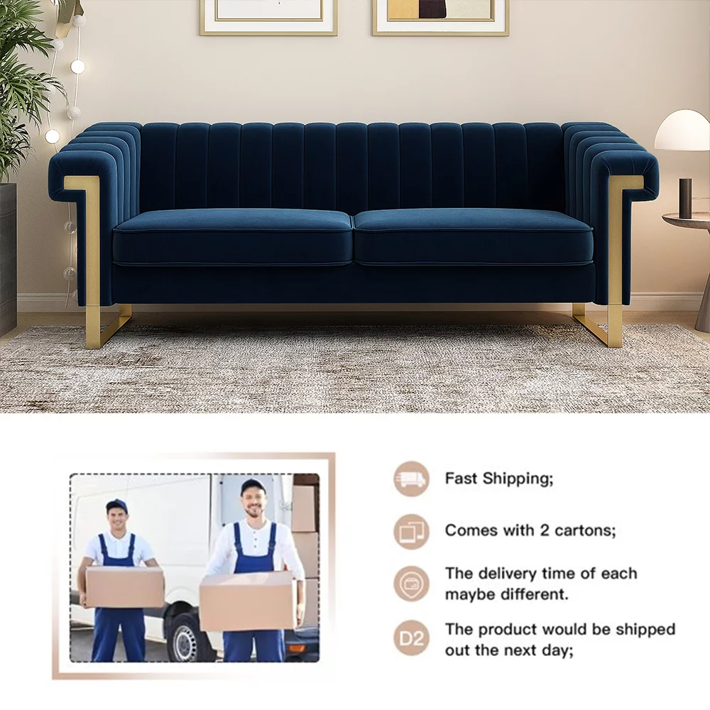Velvet Sofa Couch, Modern Upholstered Sofa Couch, 84"L 3 Seater Sofa Couch, Mid-Century Velvet Sofa Couch for 3 with Tufted Back