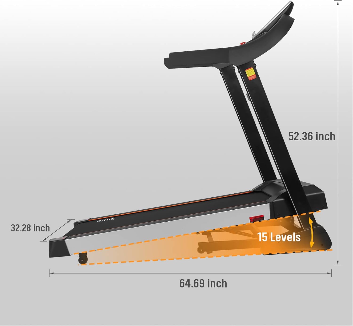 kotia Folding Treadmill 330 lb Capacity Electric Treadmill with 15 Levels Auto Incline and Large Running Area for Home Gym Workout (3.25HP Model