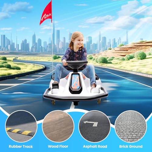 24V Electric Go Kart, 7Ah Drifting Car，Battery Powered Ride on Car Outdoor with 360 Degrees Rotating, Simplified Drift System, Variable Speed