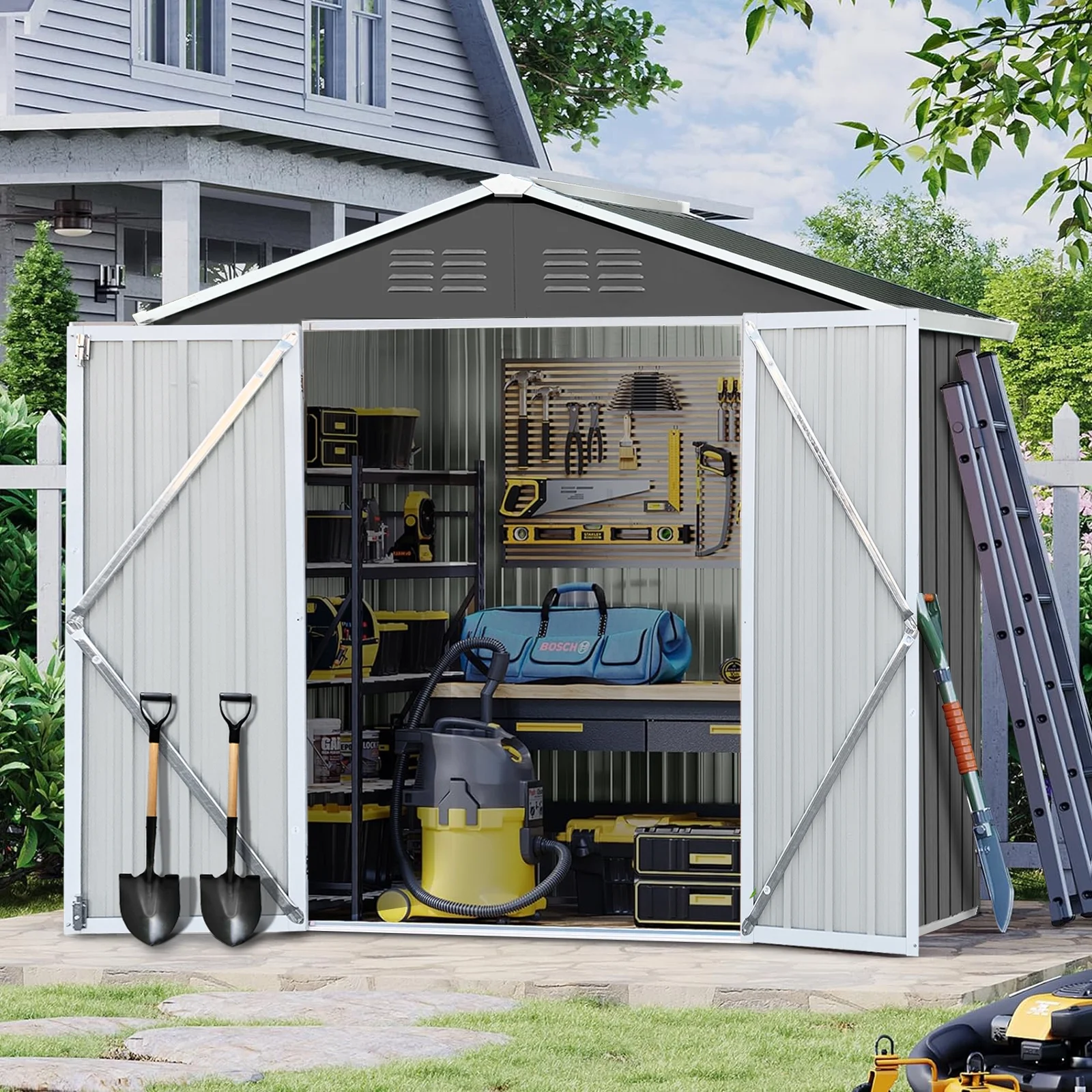 6' x 4' Outdoor Metal Storage Shed, Tools Storage Shed, Galvanized Steel Garden Shed with Lockable Doors, House Outdoor Storage Shed for Backyard