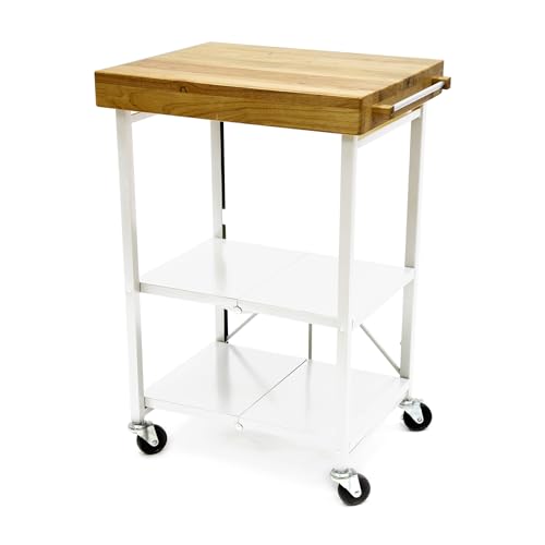 Origami Folding Kitchen Cart on Wheels, 3-Tier Foldable Rolling Cart - Chefs Outdoor Cart for Wine and Food, Microwave Cart, Plating Shelf