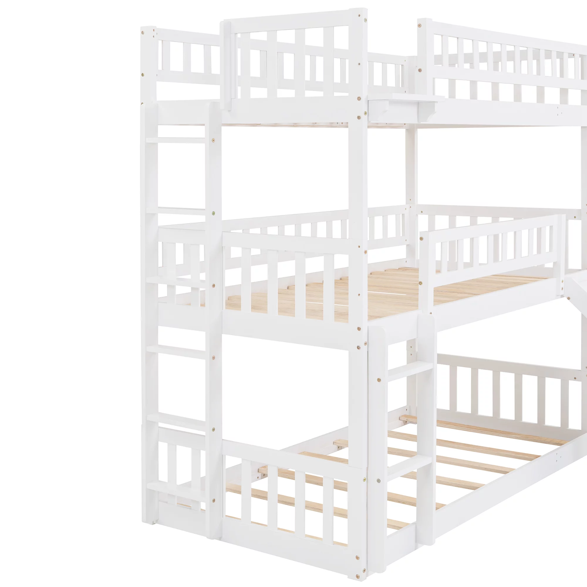 Bellemave Triple Bunk Bed with Slide, Wood Twin Over Twin Over Twin 3 Bunk Bed with Built-In Ladder and Guardrails, Triple Bed for Kids, Teens, Boys