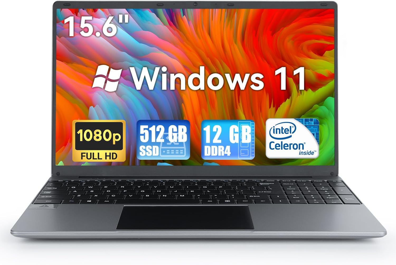 15.6'' Laptop 12GB DDR4 512GB SSD, Quad-Core Intel Celeron N5095 Processors, Windows 11 1080P IPS FHD Display Laptop Computer,Numeric Keypad USB 3.0
