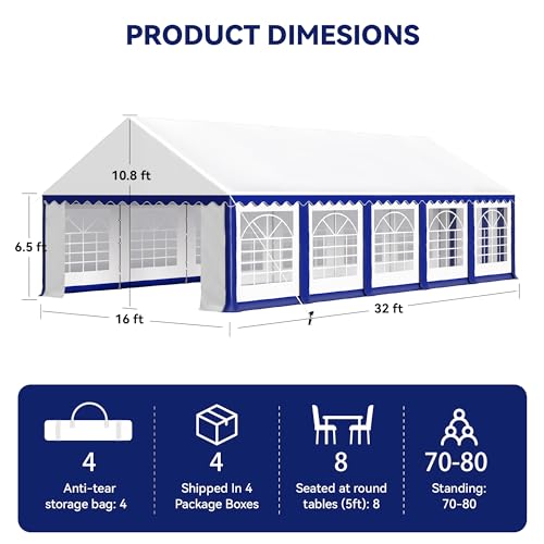 PHI VILLA 20'x16' Outdoor Heavy Duty Party Tent Large Commercial Canopy Wedding Event Shelter with Removable Sidewalls & 3 Storage Bags for Patio