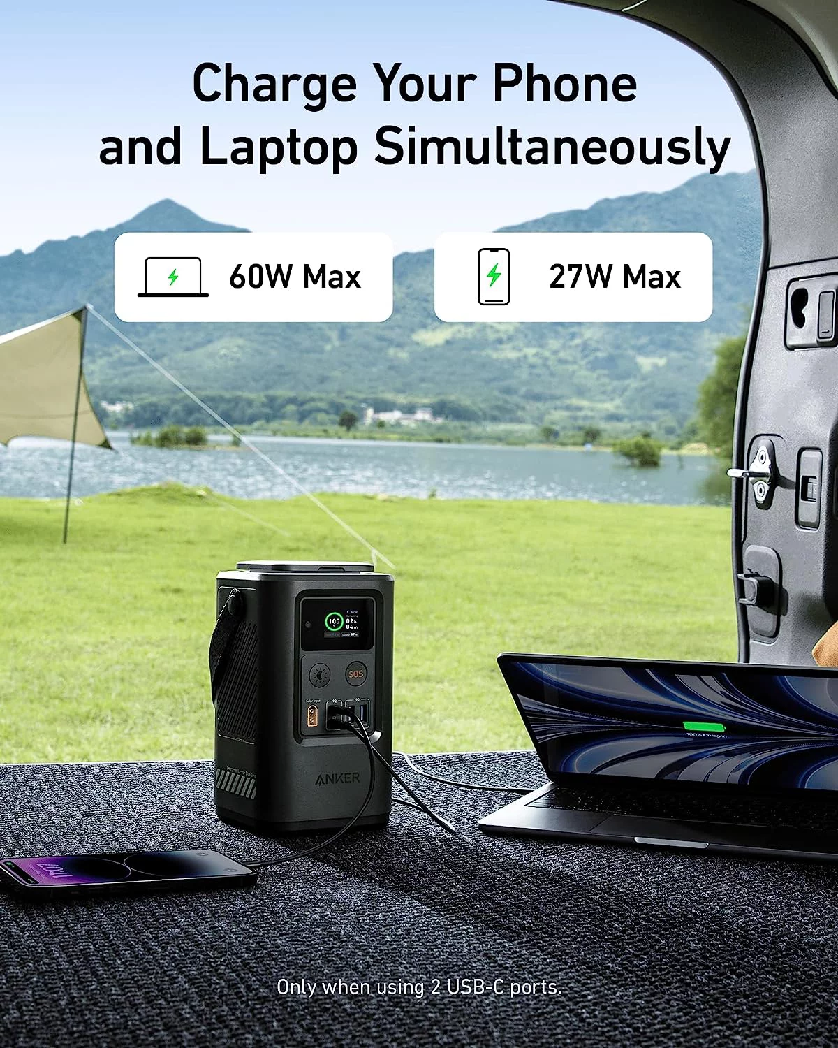 Anker Power Bank (PowerCore Reserve 192Wh), 60,000mAh LiFePO4 Portable Charger with Smart Digital Display, Retractable Auto Lighting and SOS Mode