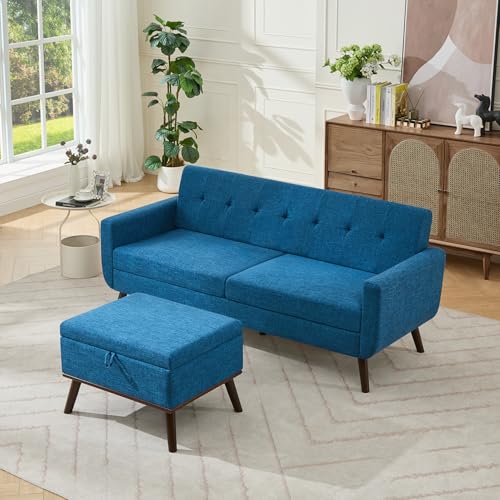 Tbfit L Shaped Couch Sofa, 80" W Mid-Century Modern Sectional Couches, 3 Seater Sofas with Wide Chaise Lounge & Two Pillows