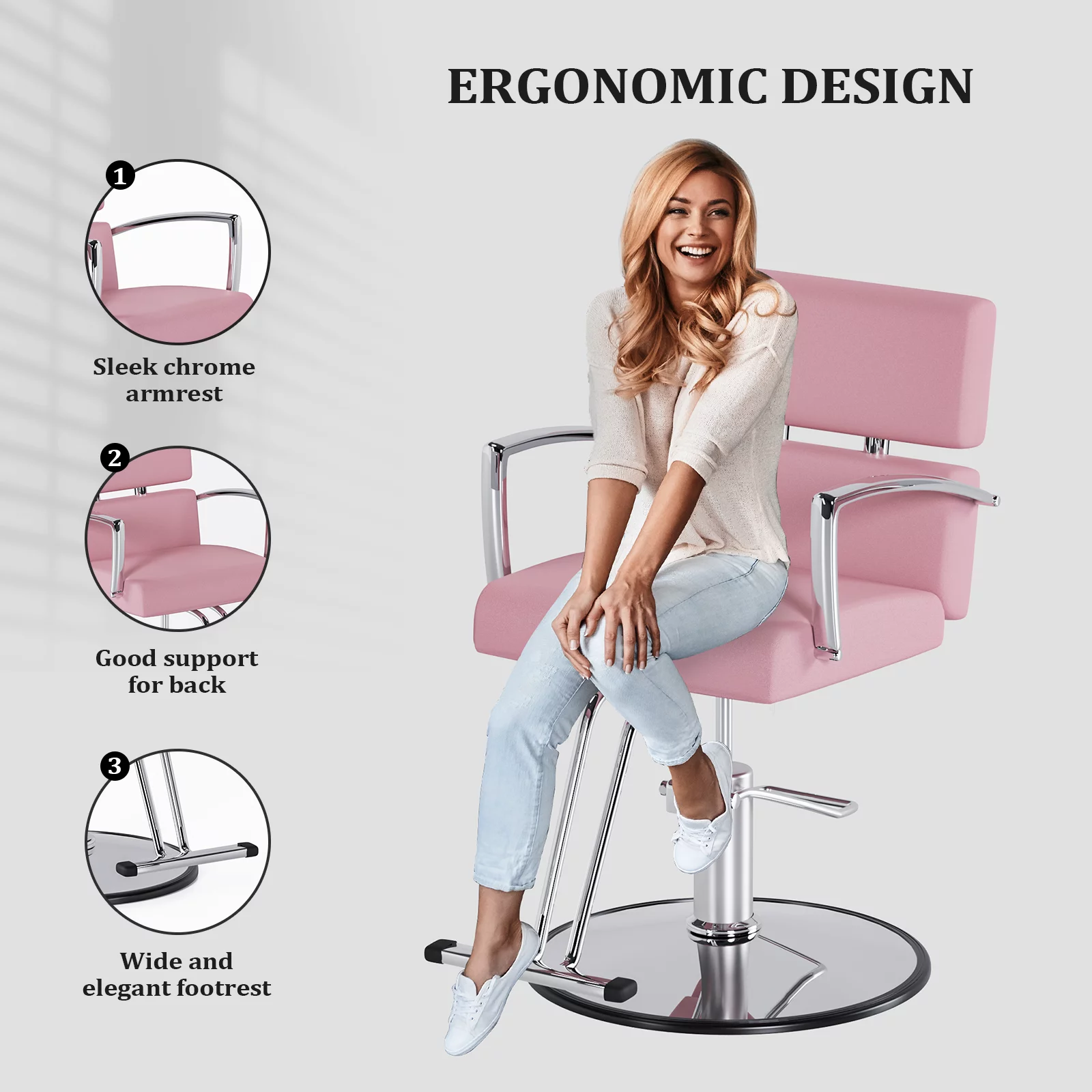 OmySalon Salon Chair Heavy Duty for Stylist, Barber Chair Pink 360 Degree Swivel, Hydraulic Pump for Hair Cutting