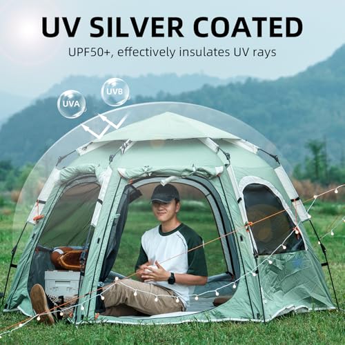 Tents for Camping 2 Person Waterproof Pop Up Camping Tent with Screen Porch 4 Ventilation Mesh Windows & 2 Doors Portable for Camping, Hiking, Beach