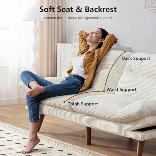 Pipishell Convertible Futon Sofa Bed,66" Corduroy Futon Couch with Adjustable Backrest and Armrests, Recliner Sleeper Sofa for Small Spaces