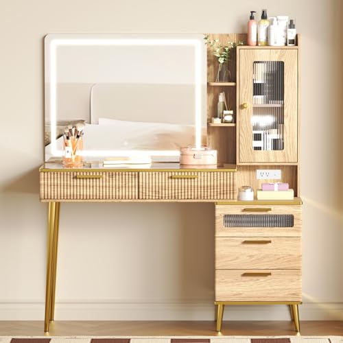 47.24" Big Modern Vanity Desk with Mirror and Lights, Vanity Desk with 29.53" HD Lighted Mirror