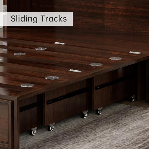 Murphy Bed Cabinet Full, Solid Wood Murphy Bed with 2 USB & 2 Charging Ports, Large Storage Drawer for Home Office or Small Space