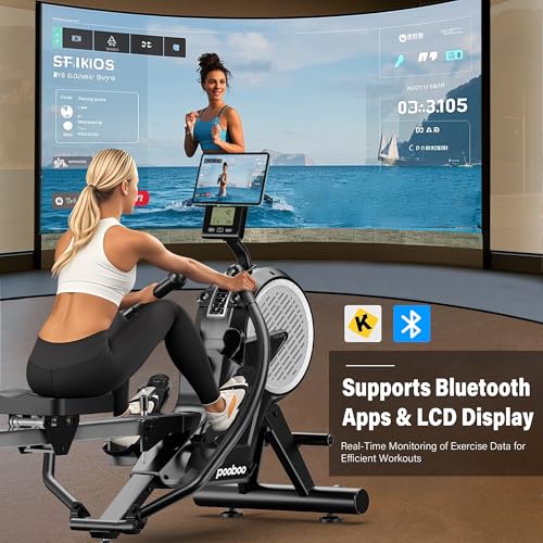 pooboo Rowing Machines for Home, Dual Wind & Magnetic Resistance, Foldable Row Machine 400 LB Weight Capacity