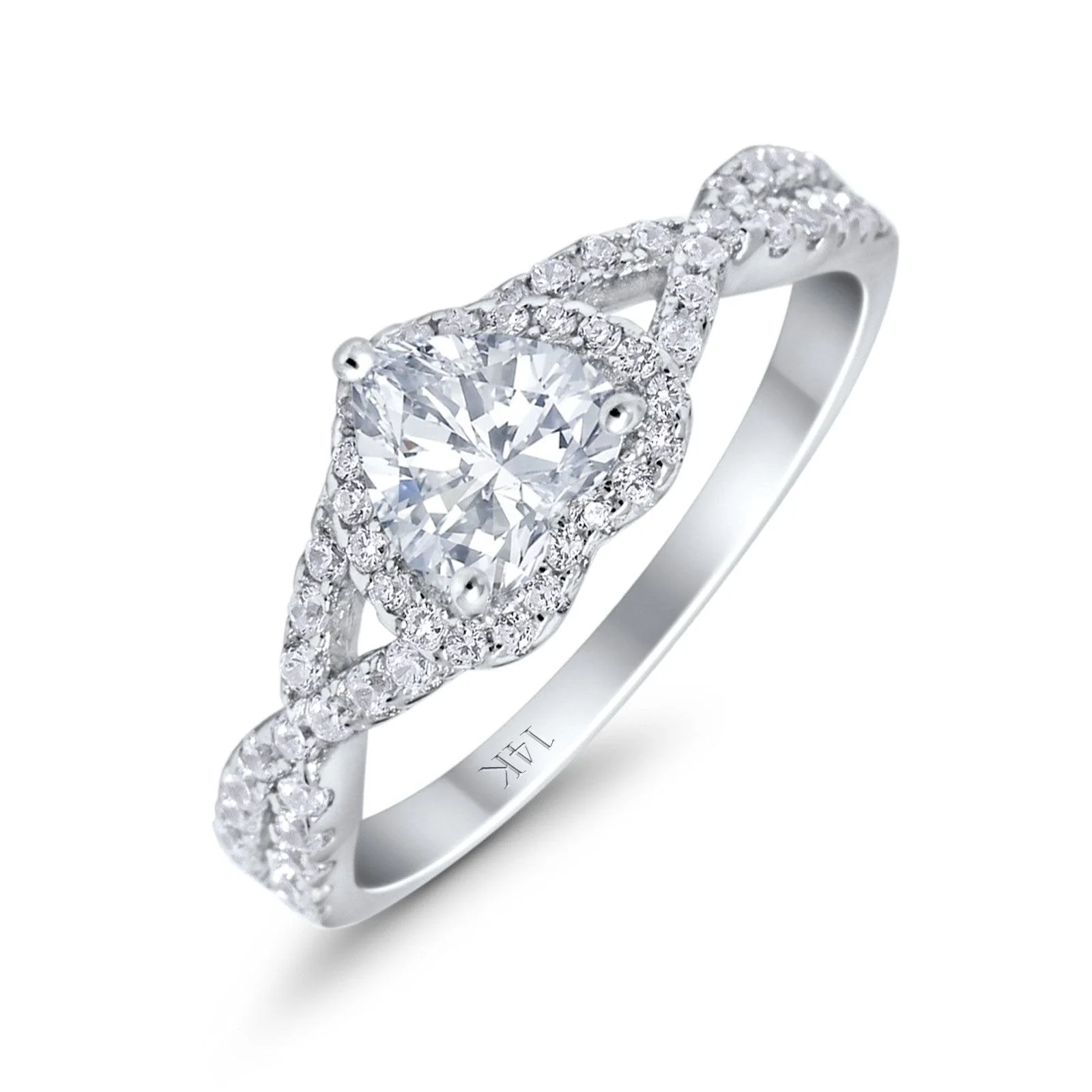 14K Gold Heart Promise Ring Infinity Shank Round Simulated CZ Size 5