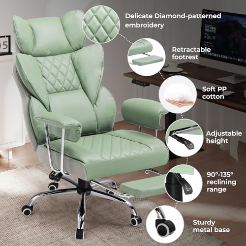 COMHOMA Big and Tall Office Chair, High Back Leather Gaming Chair with Footrest
